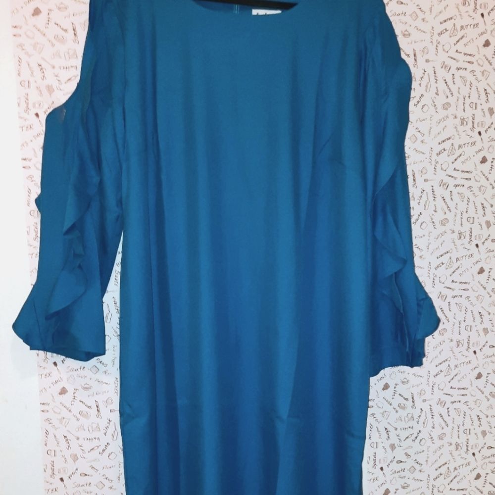 Ruffled Open Long Sleeve Sheath Dress 22W